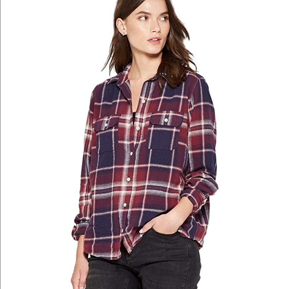 Universal Thread Plaid Button Down Blouse - Picture 2 of 8